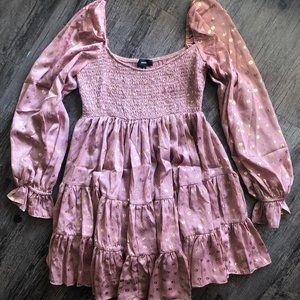 AEOM ASOS Babydoll Dress Maternity Bump Friendly Mauve Pink Gold